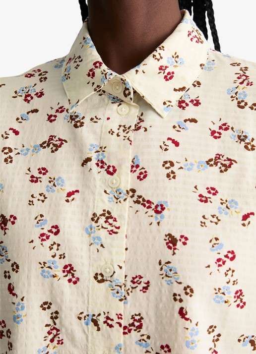 Marc O'Polo Denim Relaxed fit overshirt met bloemenprint - detail 5 offwhite multi 01-1257 / wit