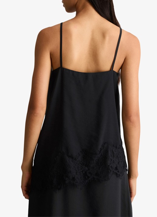 Marc O'Polo Denim Spaghetti top met asymmetrische zoom  - achterkant 5 zwart