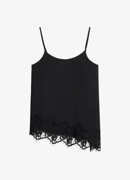 Marc O'Polo Denim Spaghetti top met asymmetrische zoom  - voorkant zwart