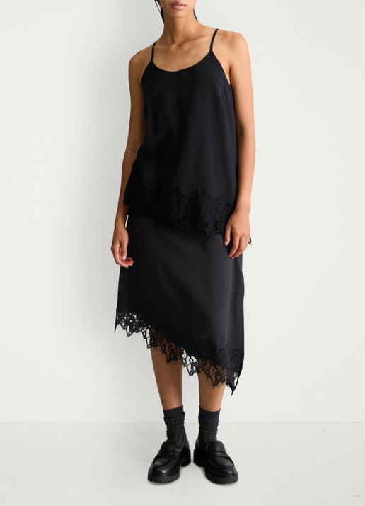 Marc O'Polo Denim Spaghetti top met asymmetrische zoom  - voorkant 2 zwart