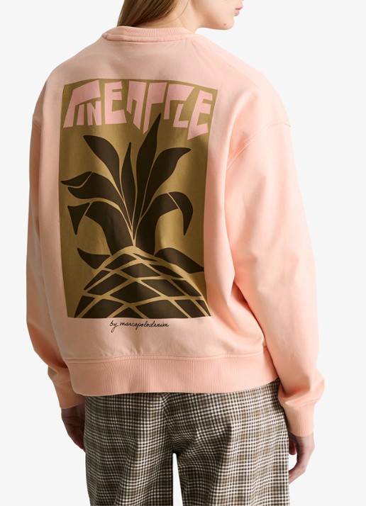 Marc O'Polo Denim Sweater met logo- en backprint - achterkant zalmroze
