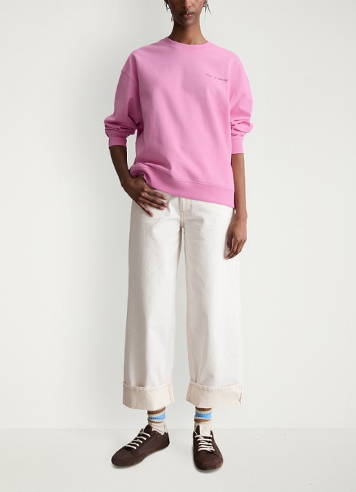Marc O'Polo Denim Sweater met logo- en backprint - voorkant 5 pale bubblegum/8205