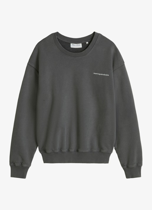 Marc O'Polo Denim Sweater met logo-en backprint - voorkant middengrijs