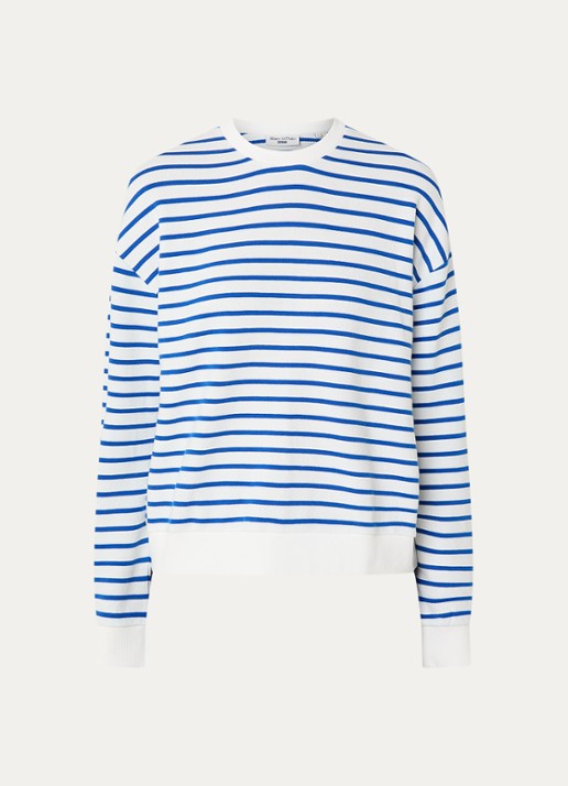 Marc O'Polo Denim Sweater met streepprint  - voorkant kobaltblauw