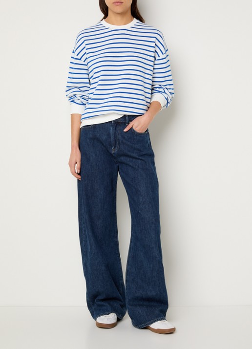 Marc O'Polo Denim Sweater met streepprint  - voorkant 2 kobaltblauw