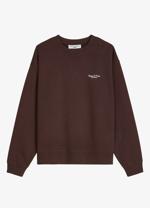 Marc O'Polo Denim Sweatershirt van katoen met logo en backprint - voorkant burnt aubergine-6929 / paars