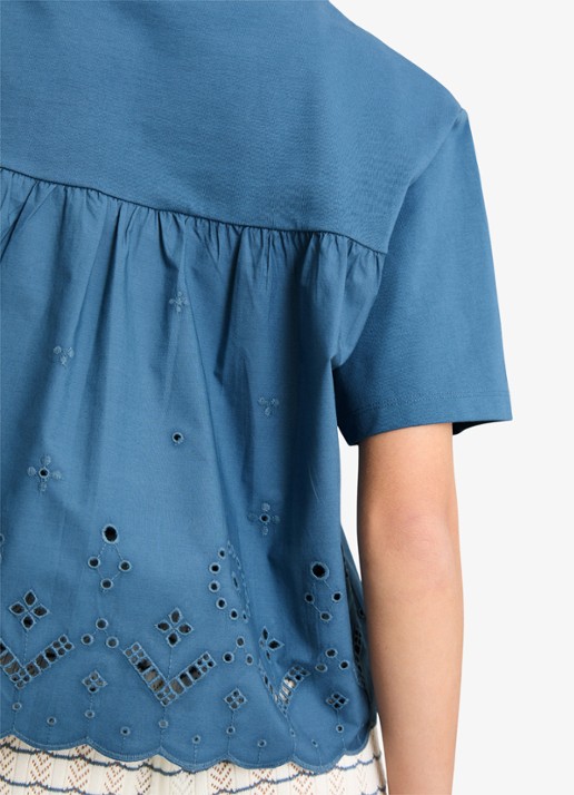 Marc O'Polo Denim T-shirt met borduring - detail 5 medium blue 4671-4671 / blauw