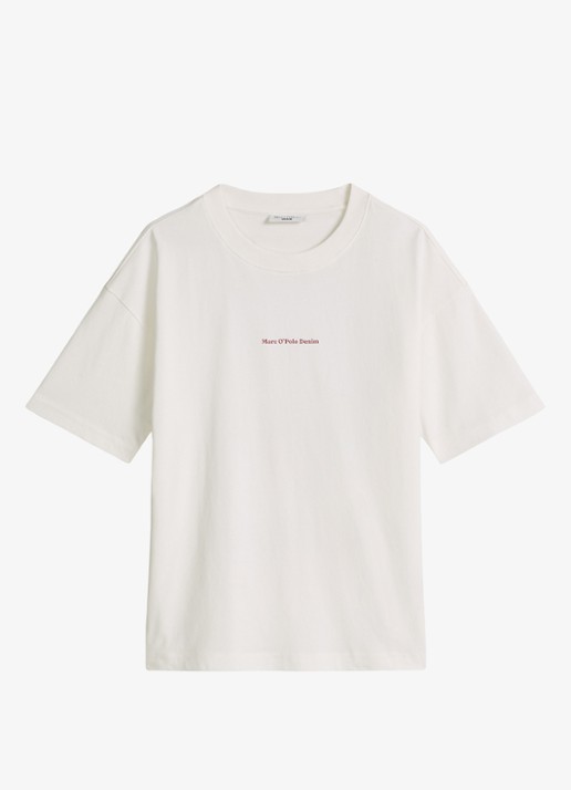 Marc O'Polo Denim T-shirt met logo- en backprint - voorkant 2 donkerrood