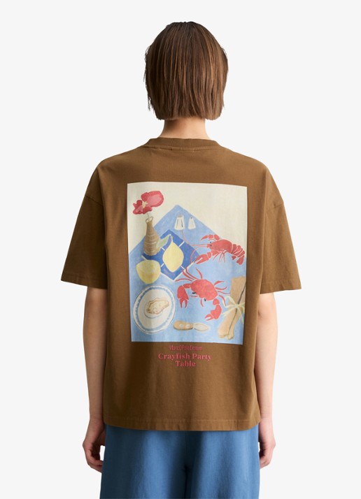Marc O'Polo Denim T-shirt met logo- en backprint - achterkant 3 bruin