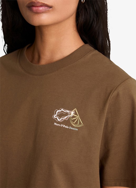 Marc O'Polo Denim T-shirt met logo - detail 4 umbra brown-1624 / bruin