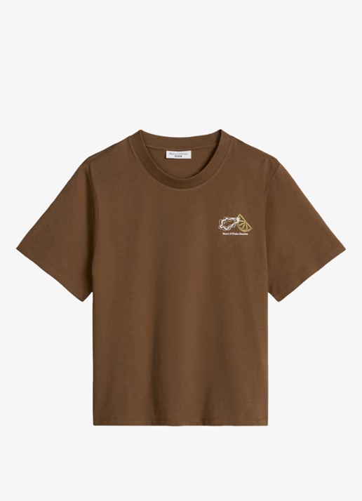 Marc O'Polo Denim T-shirt met logo - voorkant umbra brown-1624 / bruin