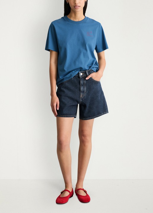 Marc O'Polo Denim T-shirt met logo - voorkant 4 medium blue 4671-4671 / blauw