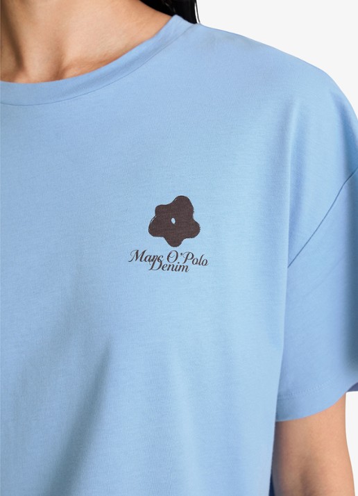 Marc O'Polo Denim T-shirt met logo - detail 4 medium blue 4840-4840 / blauw