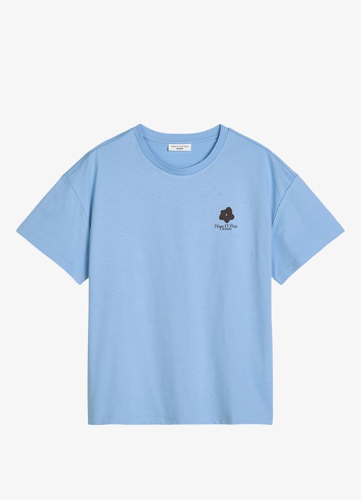 Marc O'Polo Denim T-shirt met logo - voorkant medium blue 4840-4840 / blauw