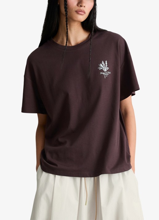 Marc O'Polo Denim T-shirt met logo - detail burnt aubergine-6929 / paars