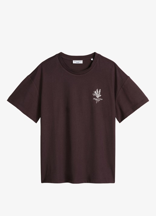 Marc O'Polo Denim T-shirt met logo - voorkant 4 burnt aubergine-6929 / paars