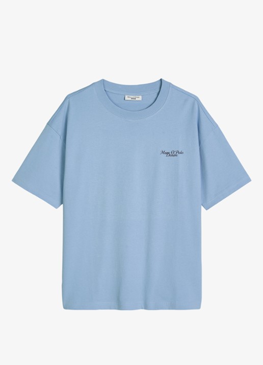 Marc O'Polo Denim T-shirt met logo - voorkant medium blue 4840-4840 / blauw