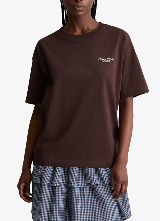 Marc O'Polo Denim T-shirt met logo - detail burnt aubergine-6929 / paars