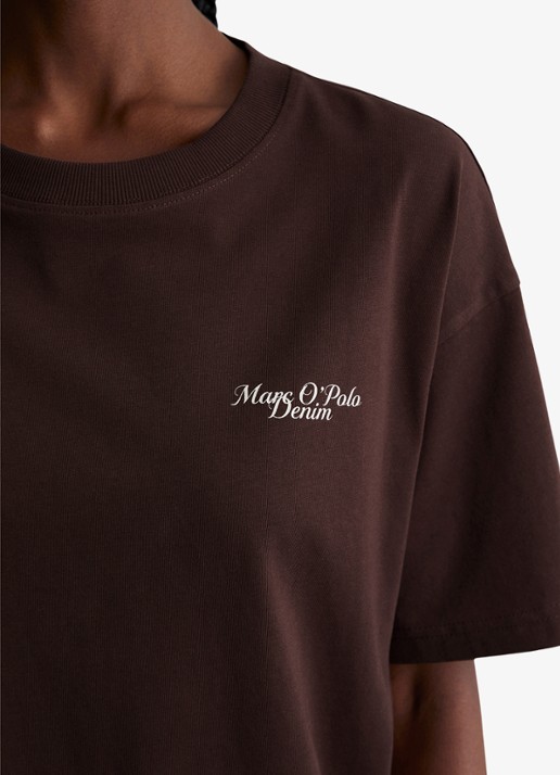 Marc O'Polo Denim T-shirt met logo - detail 2 burnt aubergine-6929 / paars