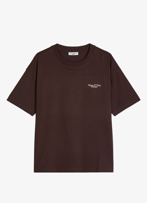 Marc O'Polo Denim T-shirt met logo - voorkant 3 burnt aubergine-6929 / paars