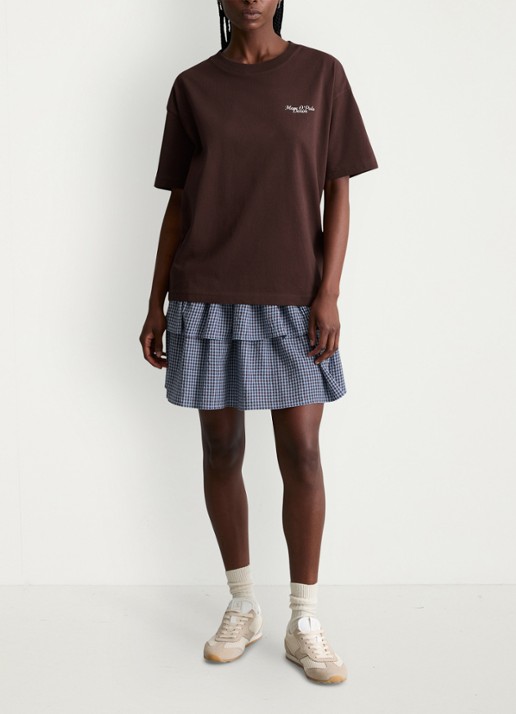 Marc O'Polo Denim T-shirt met logo - voorkant 4 burnt aubergine-6929 / paars