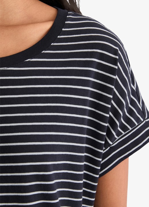 Marc O'Polo Denim T-shirt met streepprint en ronde hals - detail 2 dark blue/4443