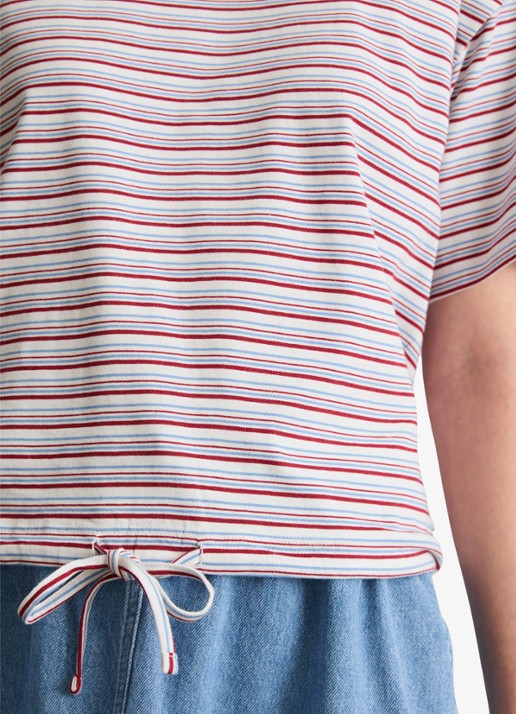 Marc O'Polo Denim T-shirt met streepprint en trekkoord - detail 5 white 01-0215 / rood