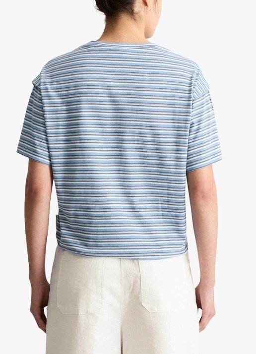 Marc O'Polo Denim T-shirt met streepprint en trekkoord - achterkant light blue 06-5704 / blauw