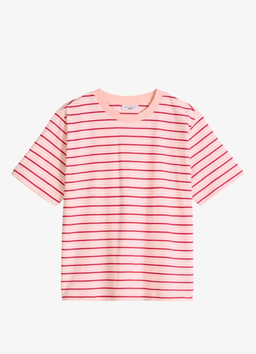 Marc O'Polo Denim T-shirt met streepprint  - voorkant roze
