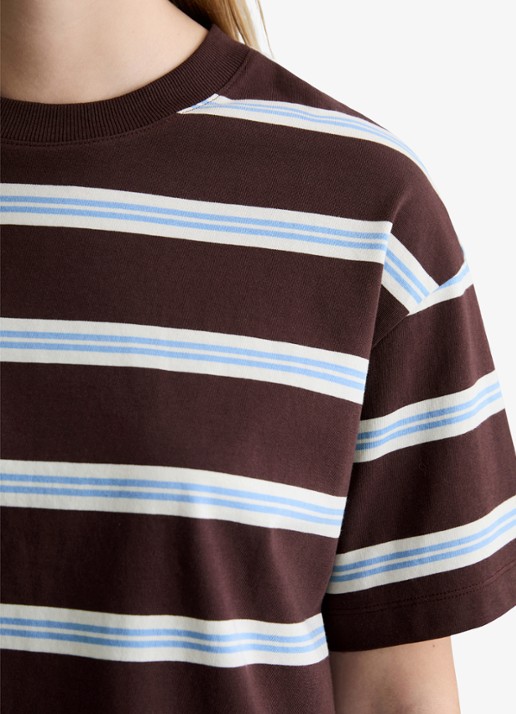 Marc O'Polo Denim T-shirt met streepprint - detail 2 dark brown_multi_02-1544 / bruin