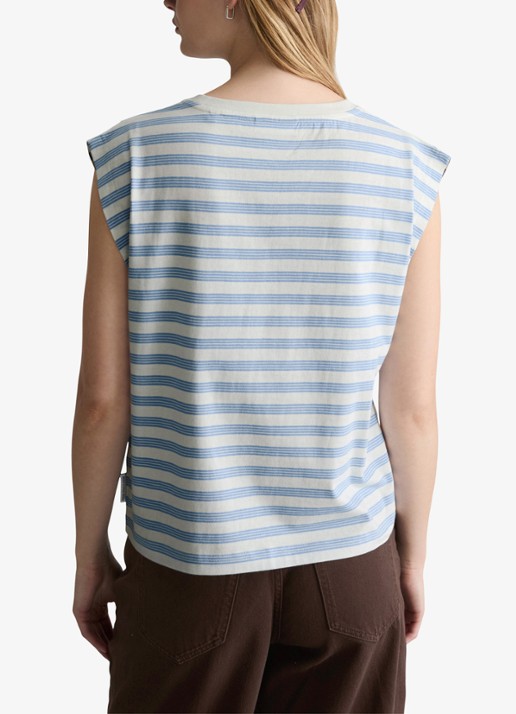 Marc O'Polo Denim T-shirt met streepprint - achterkant 5 offwhite_multi_06-1262 / wit