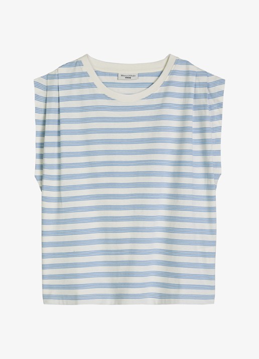 Marc O'Polo Denim T-shirt met streepprint - voorkant offwhite_multi_06-1262 / wit