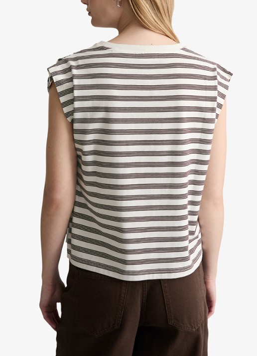 Marc O'Polo Denim T-shirt met streepprint - achterkant offwhite_multi_07-1263 / wit