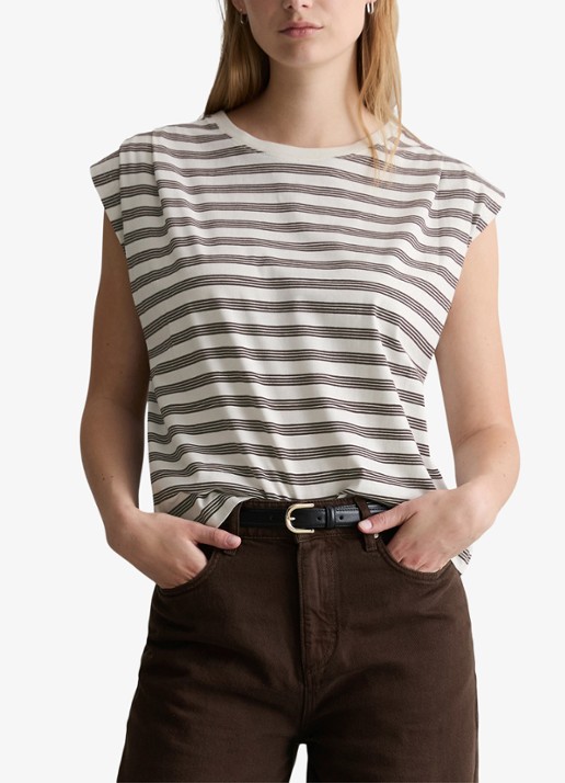 Marc O'Polo Denim T-shirt met streepprint - detail 2 offwhite_multi_07-1263 / wit
