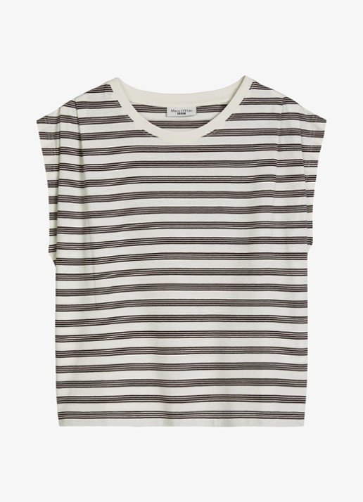 Marc O'Polo Denim T-shirt met streepprint - voorkant 4 offwhite_multi_07-1263 / wit