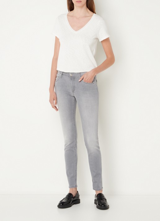 Marc O'Polo Denim T-shirt met V-hals - voorkant 4 gebroken wit