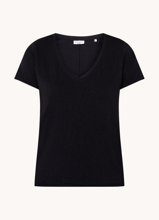 Marc O'Polo Denim T-shirt met V-hals - voorkant zwart