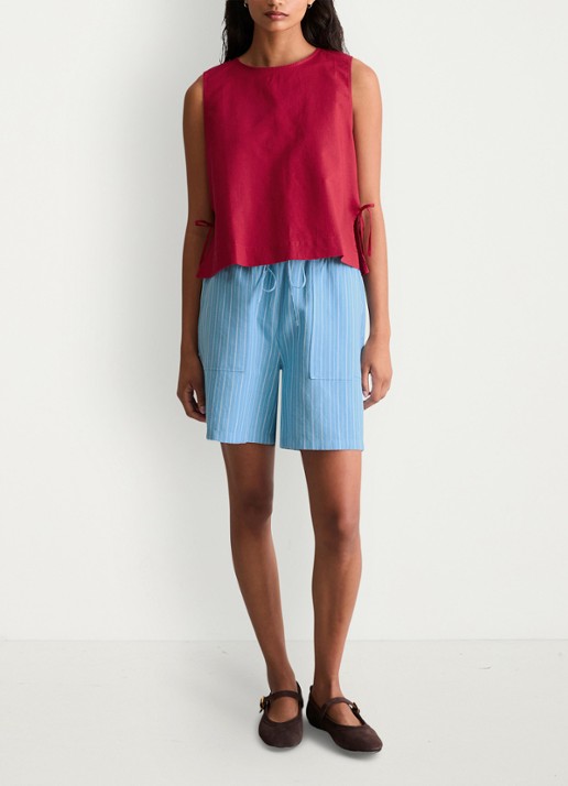 Marc O'Polo Denim Top met gestrikt detail - voorkant 5 kersenrood