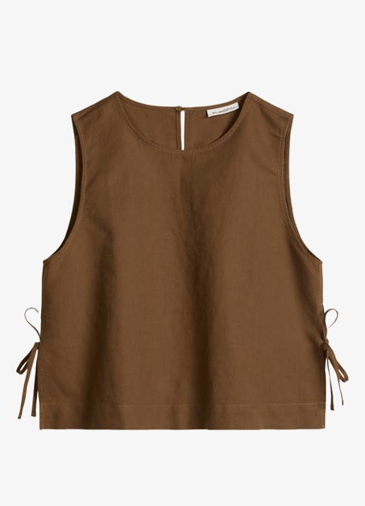 Marc O'Polo Denim Top met gestrikt detail - voorkant umbra brown-1624 / bruin