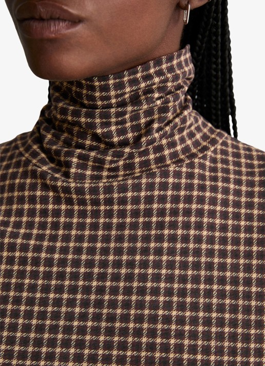 Marc O'Polo Denim Trui met col en ruitdessin  - detail 2 bruin