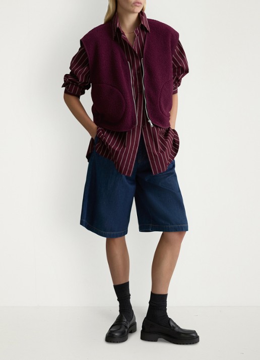 Marc O'Polo Denim Vest van teddy - voorkant 2 bordeauxrood
