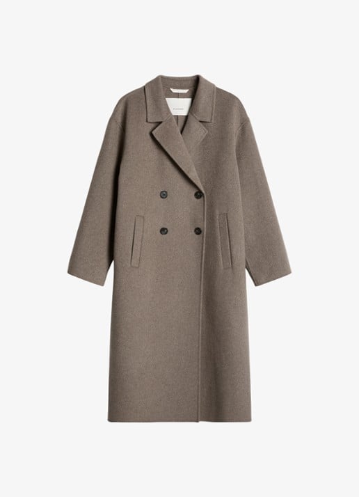 Marc O'Polo Double-breasted mantel in wolblend met steekzakken - voorkant 3 taupe