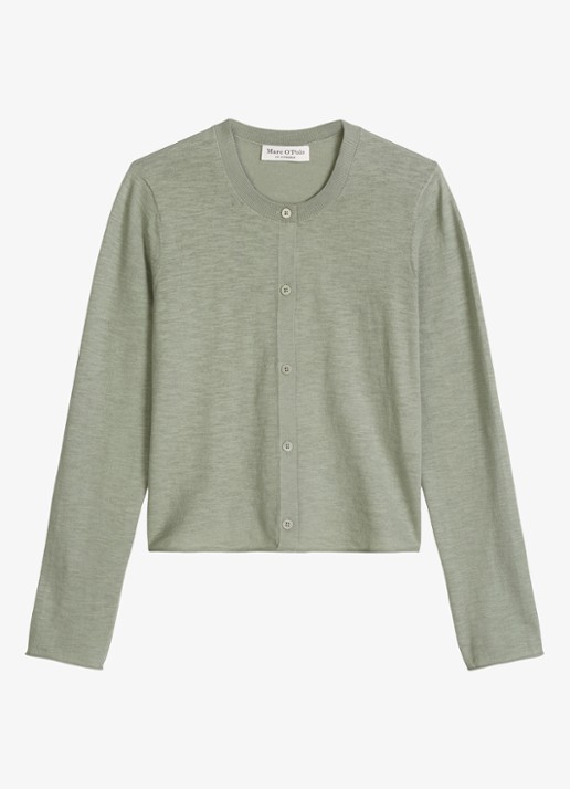 Marc O'Polo Fijngebreid vest in katoenblend - voorkant lindegroen