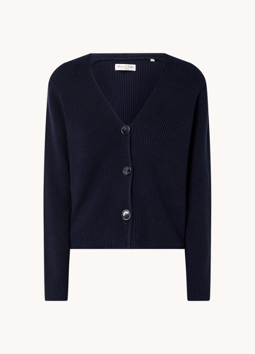 Marc O'Polo Fijngebreid vest met V-hals - voorkant 2 donkerblauw