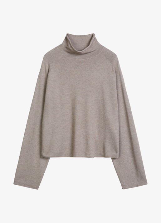 Marc O'Polo Fijngebreide coltrui in wolblend - voorkant 4 taupe