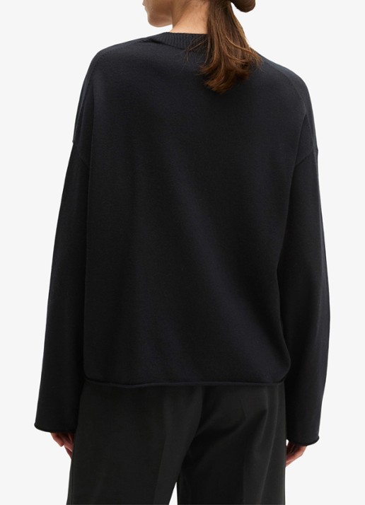 Marc O'Polo Fijngebreide pullover in scheelwolblend met V-hals - achterkant 3 black / zwart