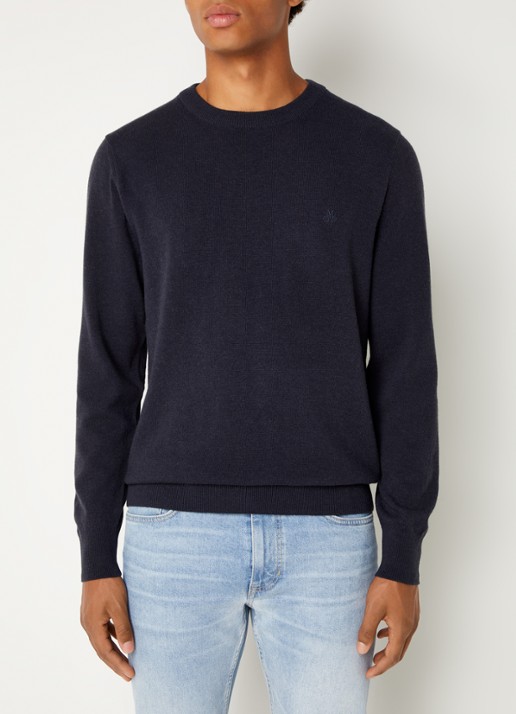 Marc O'Polo Fijngebreide pullover in scheerwolblend - detail 3 blauw