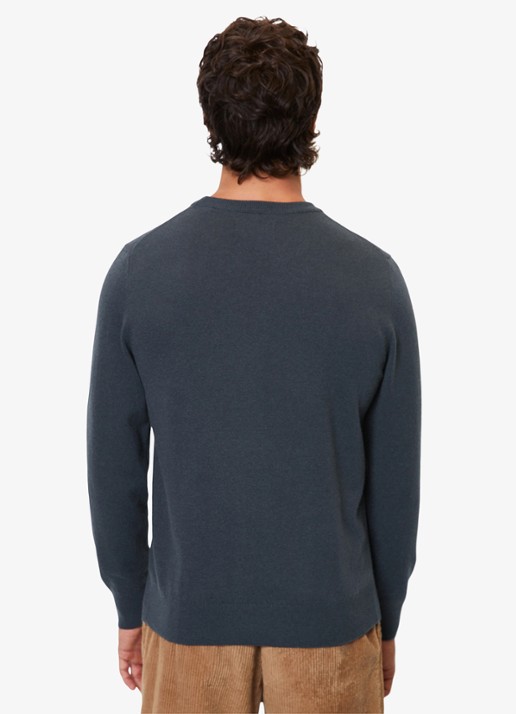 Marc O'Polo Fijngebreide pullover in scheerwolblend - achterkant 2 donkerblauw