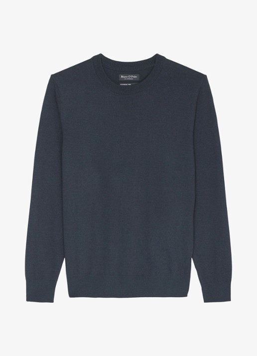 Marc O'Polo Fijngebreide pullover in scheerwolblend - voorkant 3 donkerblauw