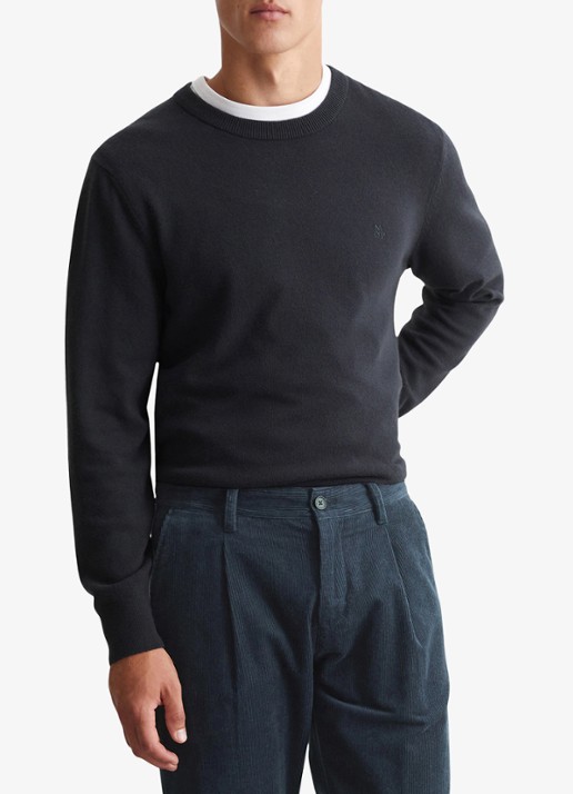 Marc O'Polo Fijngebreide pullover in scheerwolblend - detail 3 dark navy / donkerblauw